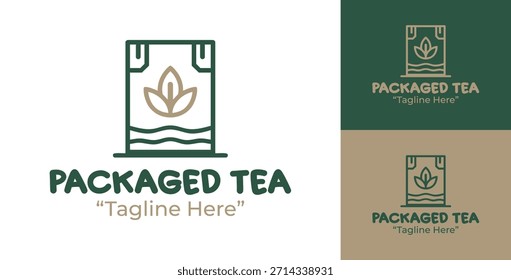Un logotipo de té envasado premium creado para productos de té orgánico y marca de bebidas refinadas.