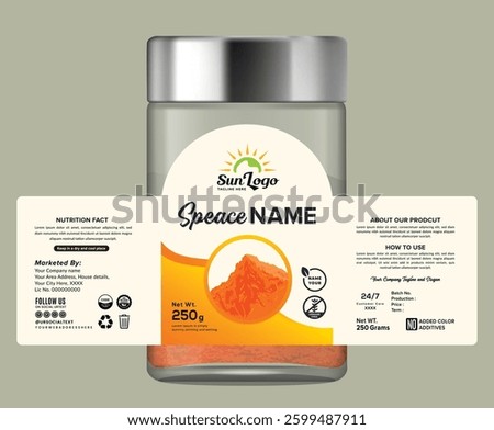 Premium Packaging Label for Jars High-quality label template for dry food packaging, designed for spice jars, organic, bold typography, and modern designed for jars, bottles, or food pouches.