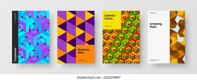 Premium pamphlet design vector illustration collection. Minimalistic geometric shapes catalog cover template set.