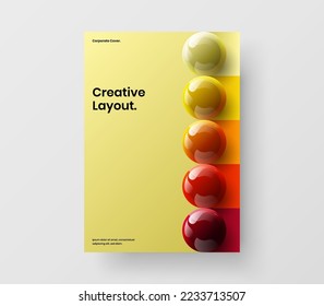 Premium pamphlet vector design template. Bright 3D balls front page concept.