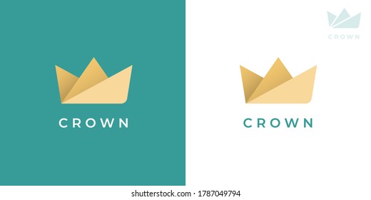 Premium paper crown logo icon. Abstract brand identity symbol design. Modern business origami concept sign. Vector illustration