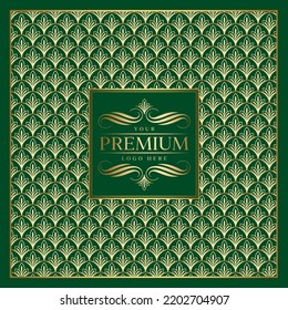 Premium pattern design. Green with Golden texture. Product cover Package, Bag, Financial Annual report for Business brochure layout design template. Classic tiling vector ornament. Golden texture.