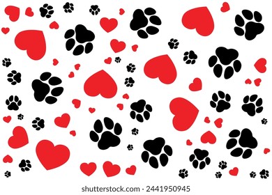 premium pattern of paw and red hearts