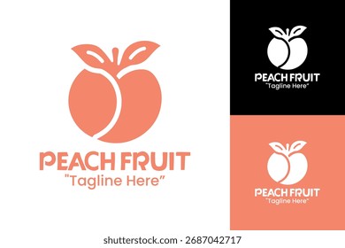 Um emblema de logotipo de pêssego premium projetado para marcas de frutas, lojas de bem-estar e identidade nutricional.