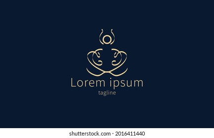 Premium people meditation pose abstract golden line art logo design 