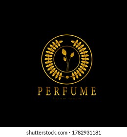 Premium perfume logo,elegant frame design vector. can be used for beauty industry, cosmetics, salon, boutique, spa, corporate,emblem,etc
