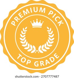 Icono de insignia dorada redonda de garantía de calidad de grado superior de Premium Pick