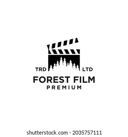 Premium pine forest film vector black logo icon design isolated white background