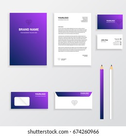 Premium pink gradient Corporate identity template set. Business stationery mock-up with logo. Branding design. Geometric background.