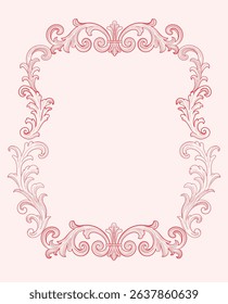 Premium Pink vintage baroque frame scroll ornament engraving border floral retro pattern antique style acanthus foliage swirl decorative design element filigree calligraphy