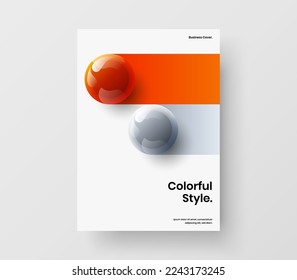 Concepto de diseño vectorial de carteles premium. Simple plantilla de folleto de bolas 3D.