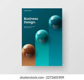 Premium placard vector design template. Unique 3D spheres magazine cover illustration.