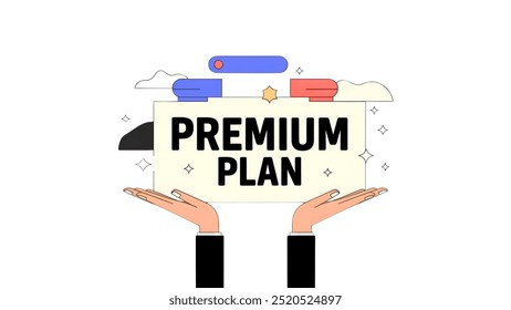 PREMIUM PLAN creative banner,minimalistic flat vector illustration,plain background