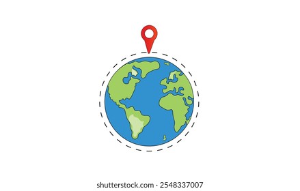 Premium planet Earth With Map Pins Cartoon Vector Illustration for use.