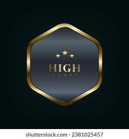 A premium polygon button used in UI, UX vector illustration with frame 3d golden glossy elegant design for empty emblem, medal or badge, shiny and gradient dark background
