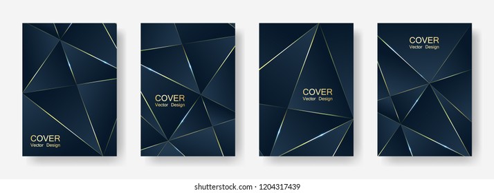 Premium polygonal patterns set in luxury dark blue colors with gold shining lines.
