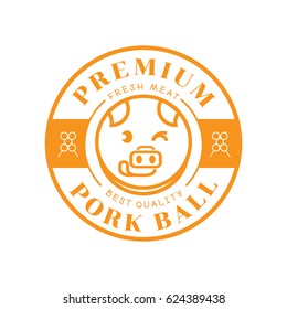 premium pork ball guarantee logo with pig stick out tongue illustration