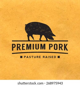 premium pork label with grunge texture on old paper background