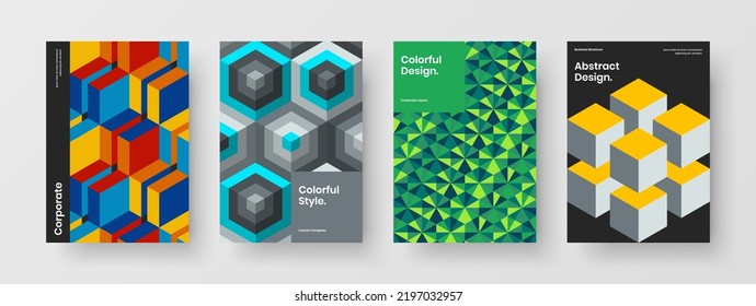 Presentación premium Paquete de ilustración vectorial de diseño A4. Conjunto de concepto de informe anual de mosaicos creativos.