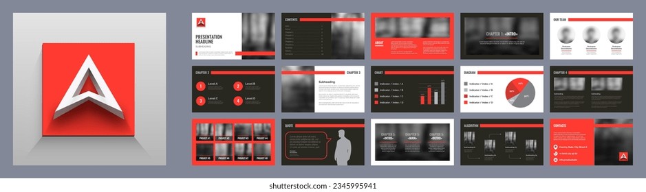 Premium presentation with red letter A logo and dark slides, minimal style, tech style