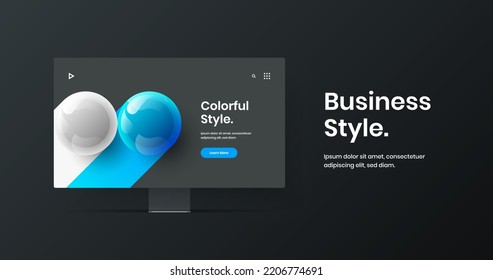 Premium-Präsentation, Vektordesign-Illustration. Einzigartiger Monitor-Mock-up Landing Page Layout.