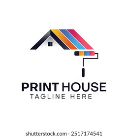 "Premium Print House Vector Logo: Vibrant Colors with Brushwork"