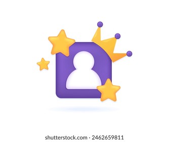 premium, priority and VIP member accounts. exclusive and special. illustration of account symbol with golden crown and stars. icon or symbol. minimalist 3d concept illustration. graphic elements