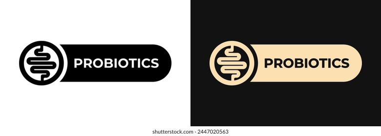 Diseño de Vector de etiquetas Premium Probiotics para embalaje. Contiene probióticos icono ilustración de oro, logotipo, símbolo, signo, sello, etiqueta, emblema, marca o sello para el paquete. Pegatina de productos lácteos.