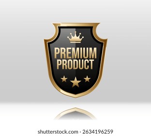 Premium Product Creative Badge Idea, Stylist and elegant golden shield design. Commonly used for marketing, packaging, and branding for upscale products and services.