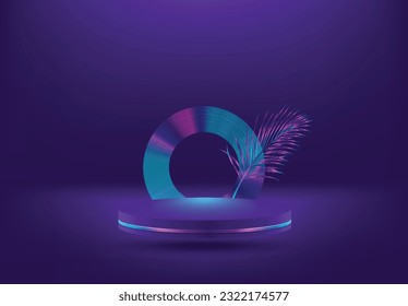 Premium Product Display: Blue Podium Stage with Golden Arch - Deep Blue Minimal Scene (Vector Illustration)