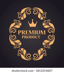 premium product label in gold frame luxury decorative vector illustration design
