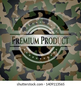 Premium Product on camo pattern. Vector Illustration. Detailed.