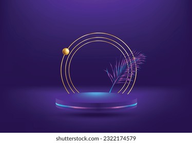 Premium Product Presentation: Blue Podium with Golden Arch - Deep Blue Minimal Scene (Vector Stock Illustration)