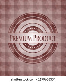 Premium Product red seamless emblem or badge with abstract geometric pattern background.