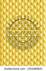 Premium Product shiny golden badge. Scales pattern. Vector Illustration. Detailed.