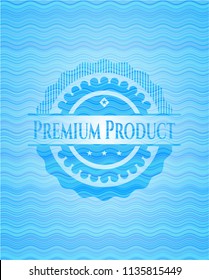 Premium Product sky blue water style badge.
