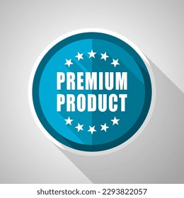 Premium product symbol, flat design vector blue icon with long shadow