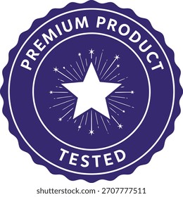 Premium producto probado insignia de certificación de calidad con símbolo de estrella.