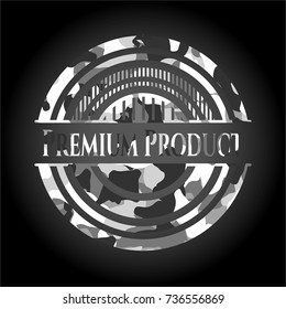 Premium Product written on a grey camouflage texture