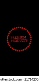 Texto de productos premium escrito en un marco de estrella circular