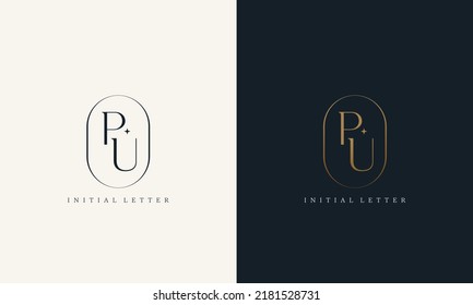 Premium PU Logo Monogram With Gold Circle Frame. Luxury Initials Design Minimal Modern Typeface.