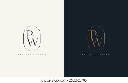 premium PW logo monogram with gold circle frame. luxury initials design minimal modern typeface.