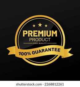 Premium quality 100 percent guarantee golden badge vector design.
