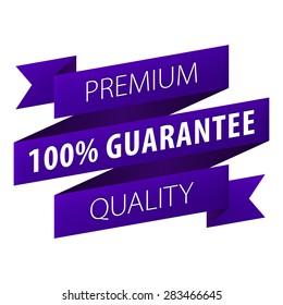 Premium Quality 100 percent guarantee tag ribbon banner icon isolated on white background. Vector illustration