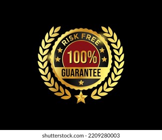 Premium Quality 100% Risk Free Gold Guarantee Badge Seal Sign Isolated On Black Background