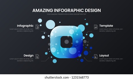 Premium quality 4 option rectangle marketing analytics presentation vector illustration template. Business data visualization design layout. Amazing colorful quad organic statistics infographic report