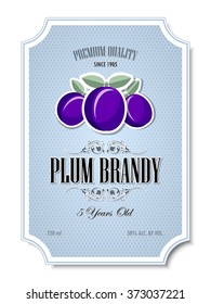 Premium Quality 5 Years Old Plum Brandy Distillate Label On White Background