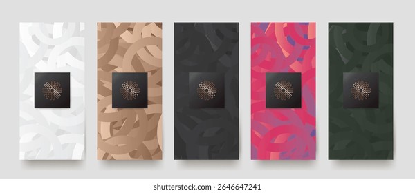 Premium quality abstract ring pattern designs in modern color tones. Suitable for packaging, cosmetic branding, product label, and decorative background.