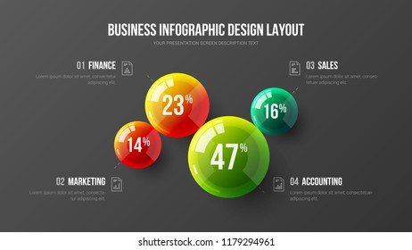 Premium quality advertising analytics presentation vector illustration template. Business data visualization creative design layout. Amazing corporate statistics information screen infographic.