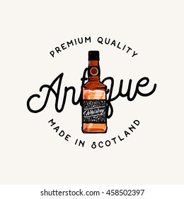 Premium quality of antique whiskey, made in scotland: badge / label / logo / emblem in vintage style